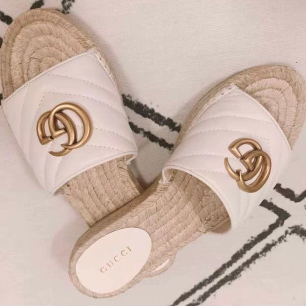 Gucci Quilted White and Gold Espadrilles